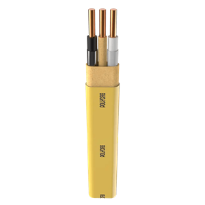 Non-Metallic NM-B Wire, 600 Volts, Class B Solid Conductors, 12 AWG size with 2 Conductors and 1 Grounded Conductor, Yellow Sheathing, UL 83 & UL719 Rated