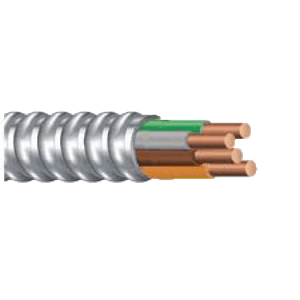 Metal Clad MC Cable, Stranded Copper THHN/THWN-2 Conductor, 600 Volts, Three 14 AWG Conductors with One 14 AWG Green Ground Conductor, Aluminum Armor Sheathing, UL 83 / UL1569 / ASTM B-3 Rated
