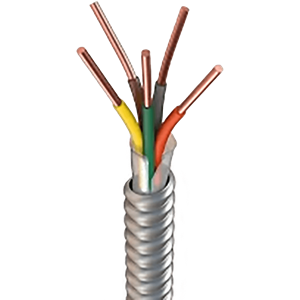 Metal Clad MC Cable, Stranded Copper THHN/THWN-2 Conductor, 600 Volts, Four 14 AWG Conductors with One 14 AWG Green Ground Conductor, Aluminum Armor Sheathing, UL 83 / UL1569 / ASTM B-3 Rated