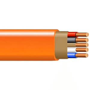 Non-Metallic NM-B Wire, 600 Volts, Class B Solid Conductors, 10 AWG size with 4 Conductors and 1 Grounded Conductor, Orange Sheathing, UL 83 & UL719 Rated