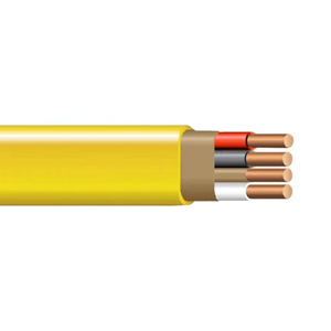 Non-Metallic NM-B Wire, 600 Volts, Class B Solid Conductors, 12 AWG size with 3 Conductors and 1 Grounded Conductor, Yellow Sheathing, UL 83 & UL719 Rated