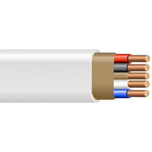 Non-Metallic NM-B Wire, 600 Volts, Class B Solid Conductors, 14 AWG size with 4 Conductors and 1 Grounded Conductor, White Sheathing, UL 83 & UL719 Rated